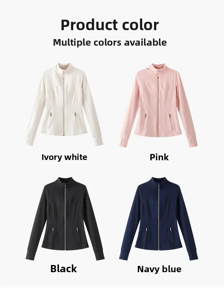 Light Blue Yoga Wear Women's Thin Outerwear 2025 New Shoulder Fit Waist Cinch Early Autumn Fishbone Sports Top