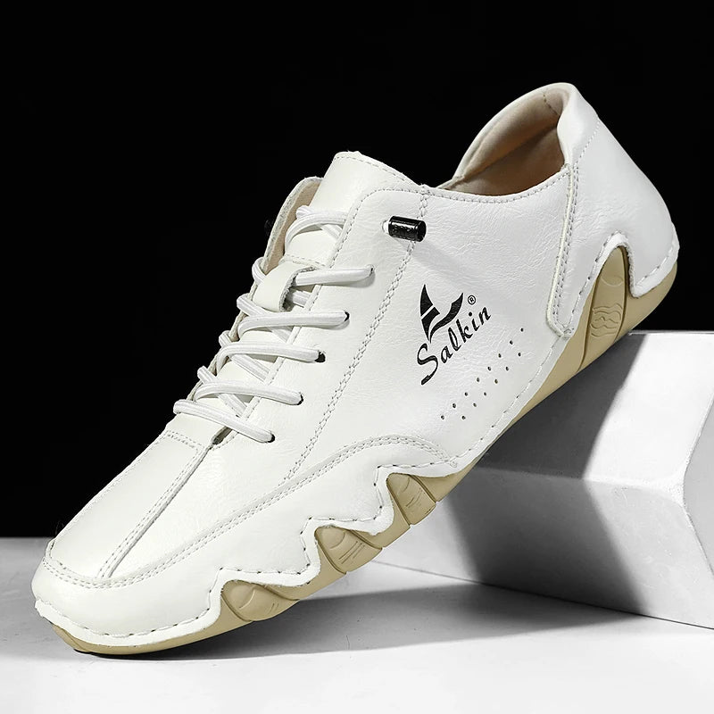 New 2025 Fashion Handmade Leather Casual Men Shoes Design Sneakers Slip On Loafers Breathable Low Top Flats Driving Plus Size