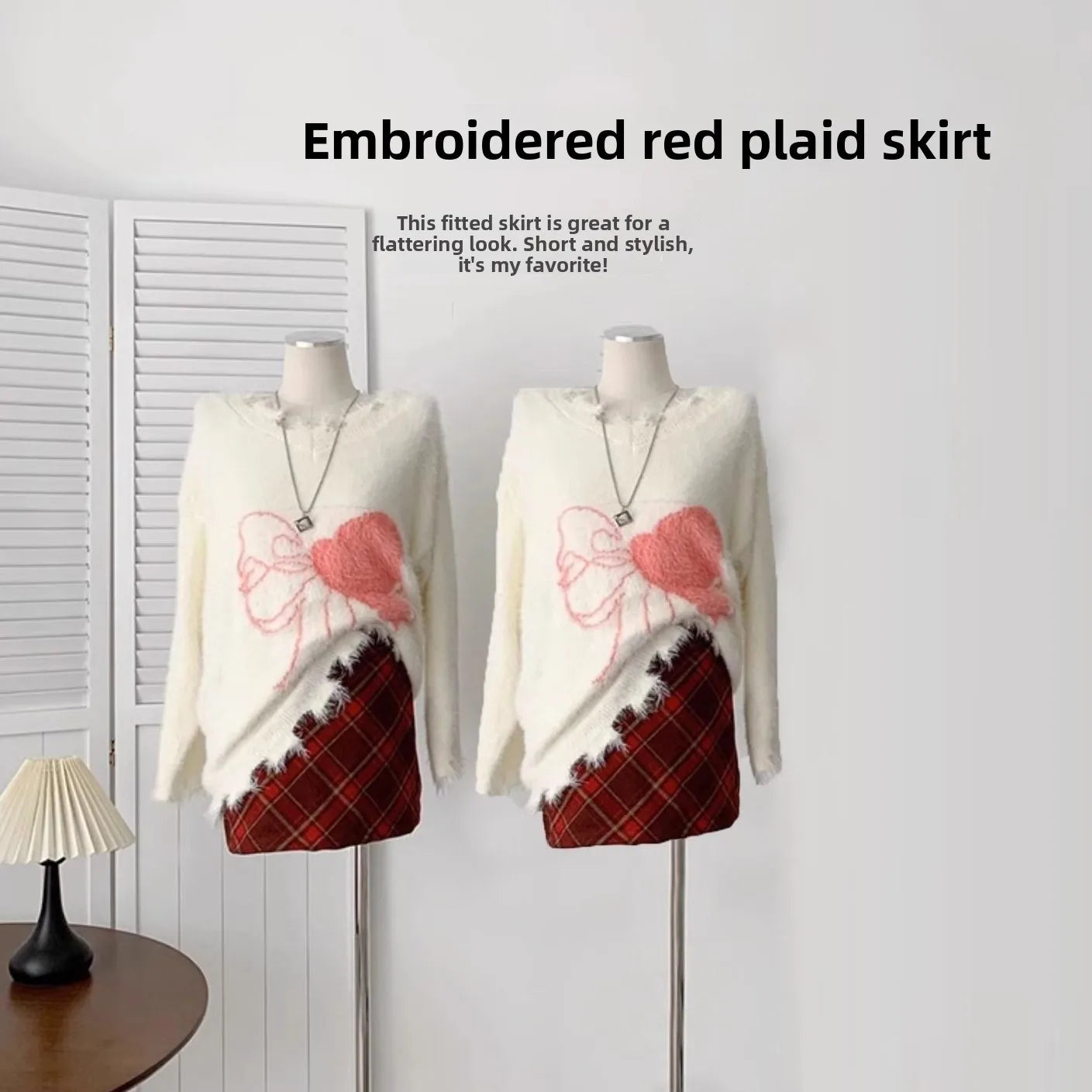 High Waist Plaid Mini Skirt Autumn Winter Woolen A- Line Skirt Short Skirt Retro Red Grids Half Body Skirt Small Size