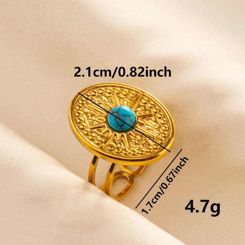 2pcs/lot Vintage Turquoise Gold Plated Knuckle Rings Blue Synthetic Stone Stainless Steel Rings Boho Jewelry Women Gifts No Fade