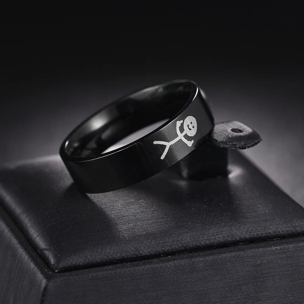 6MM Cute Cartoon Pattern Stainless Steel Anime Role Play Men's and Women's Rings Y2K Accessories Gift