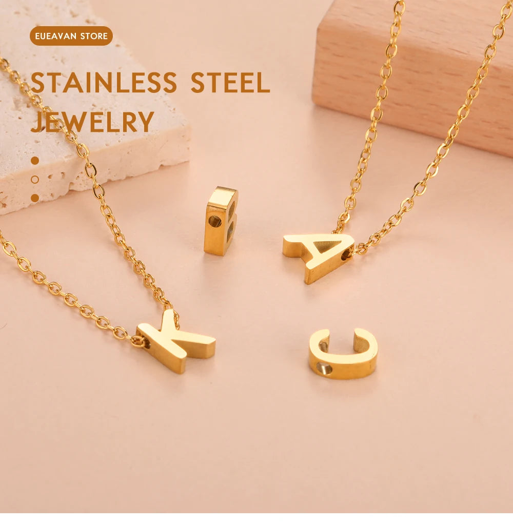 EUEAVAN 5pcs Stainless Steel A-Z Letter Alphabet Charms Pendant for Necklace Earrings Bracelets Jewelry Making DIY Accessories