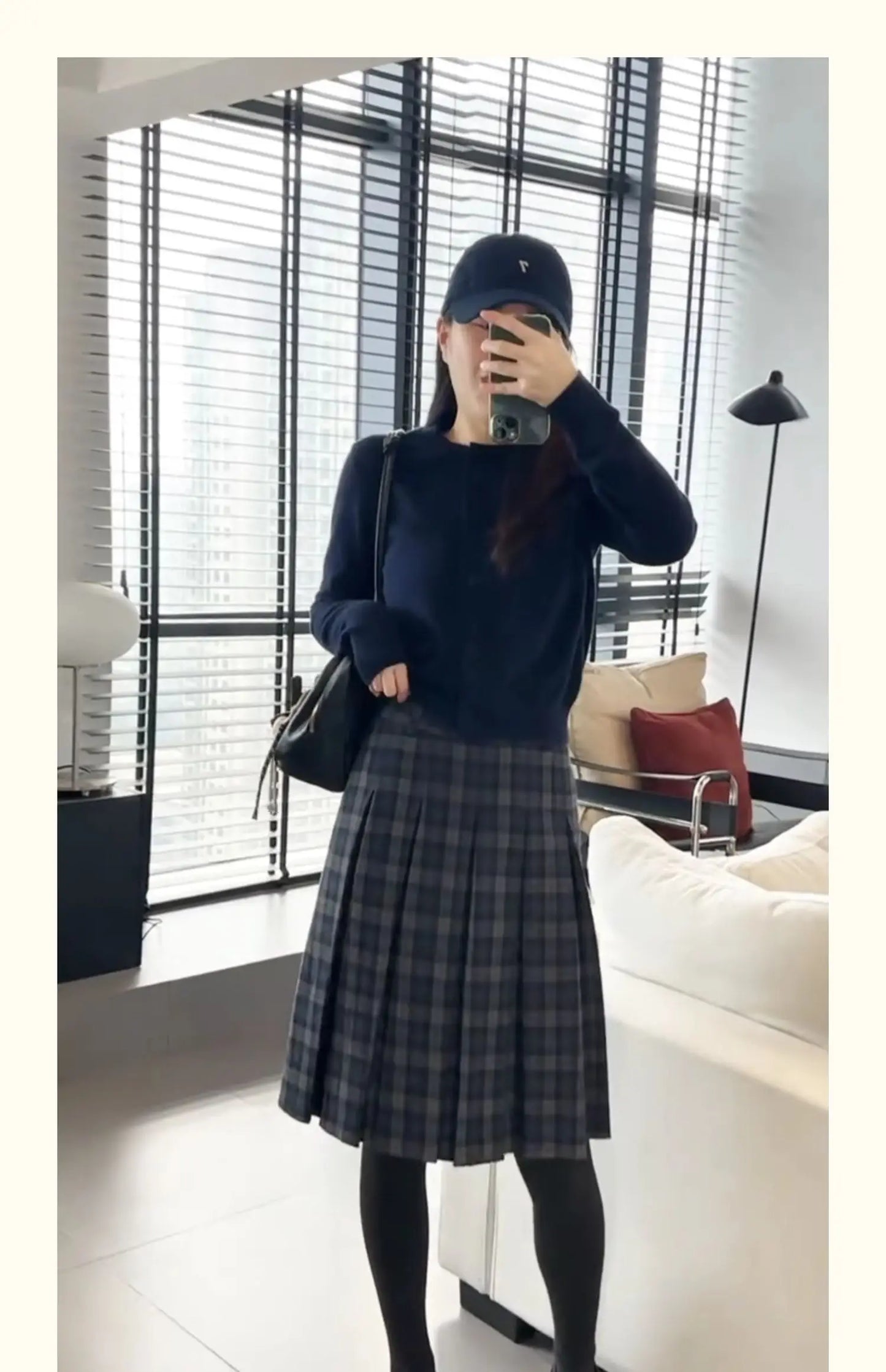 Retro Tweed Plaid A-Line  Skirt High Waist Slimming Ele Versatile Women's Early Autumn Winter Faion Skirt