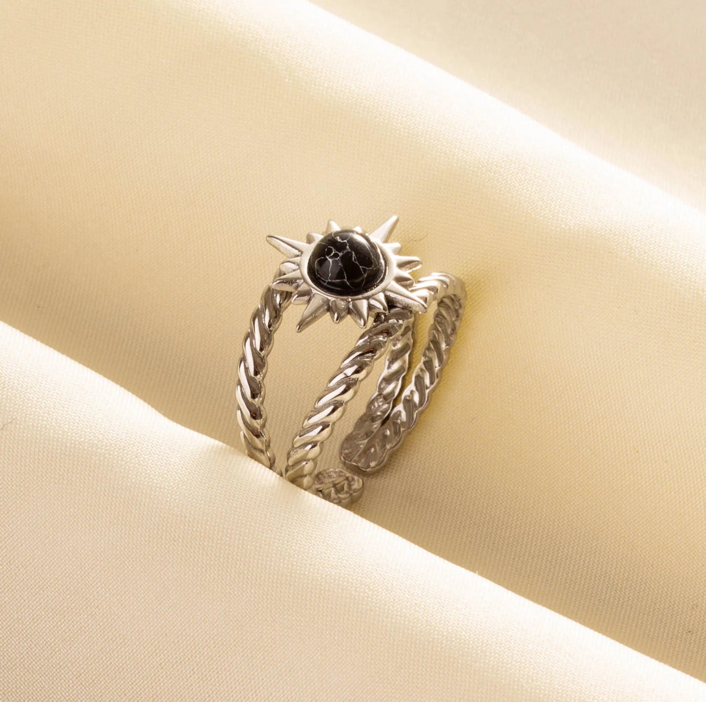 5PCS Boho Turquoise Rings Hippie Stainless Steel White Gemstone Adjustable Rings Women Girls Gift Knuckle Rings Bohemian Jewelry