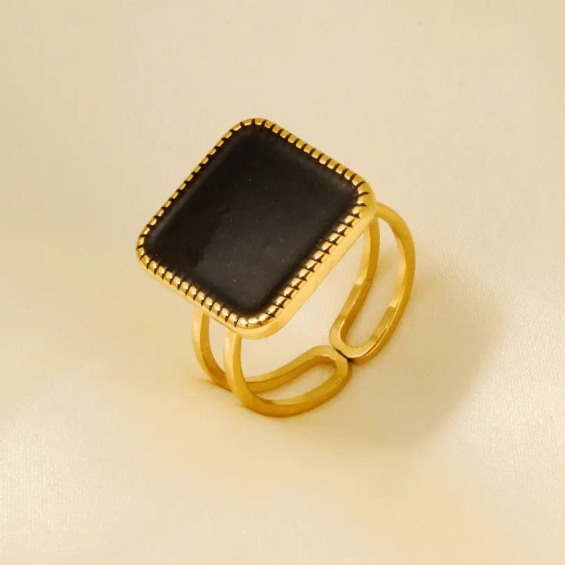 Elegant Ring Enamel Stainless Steel Rings For Women Men Accessories Flower Plant Jewelry Open Adjustable Real Gold Plated Bagues