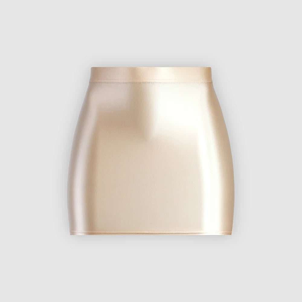 MJINM Women's Shiny Satin Glossy Skirts Hip Wrap One Step Skirts Smooth Bodycon Elastic Waist Half-body Causal Mini Short Skirts