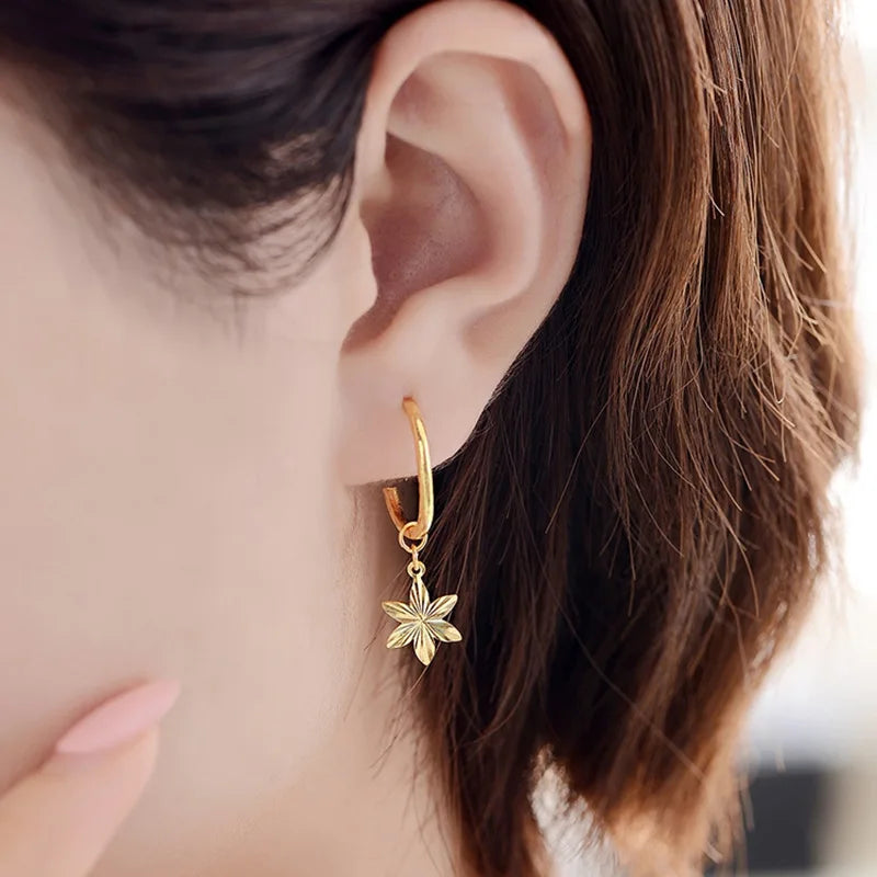 Real Gold Color Star Smart Earrings Real K Gold Earrings Fine Jewelry Engagement Wedding Birthday Party Gifts Not Fade