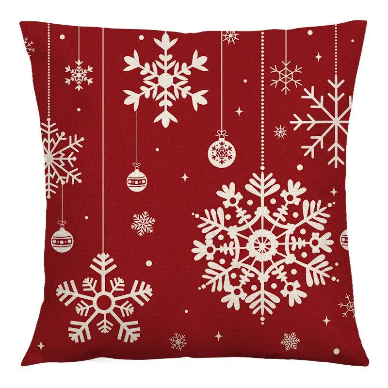 Red Christmas Pillow Cover Winter Snowflake Cushion Covers Spandex Machine Washable For Holiday Party Gift Giving