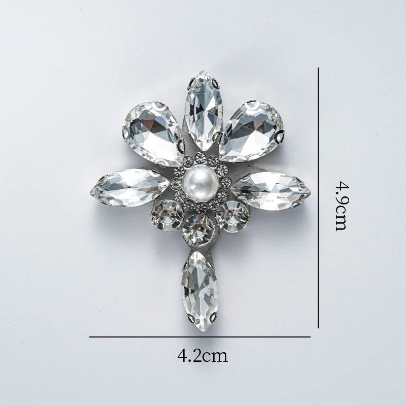 QIAO 5pcs Rhinestones Ornament Crystal Clear Iron on Diamond Rhinestones for Clothing Bags Hoodie Decorations Accessories