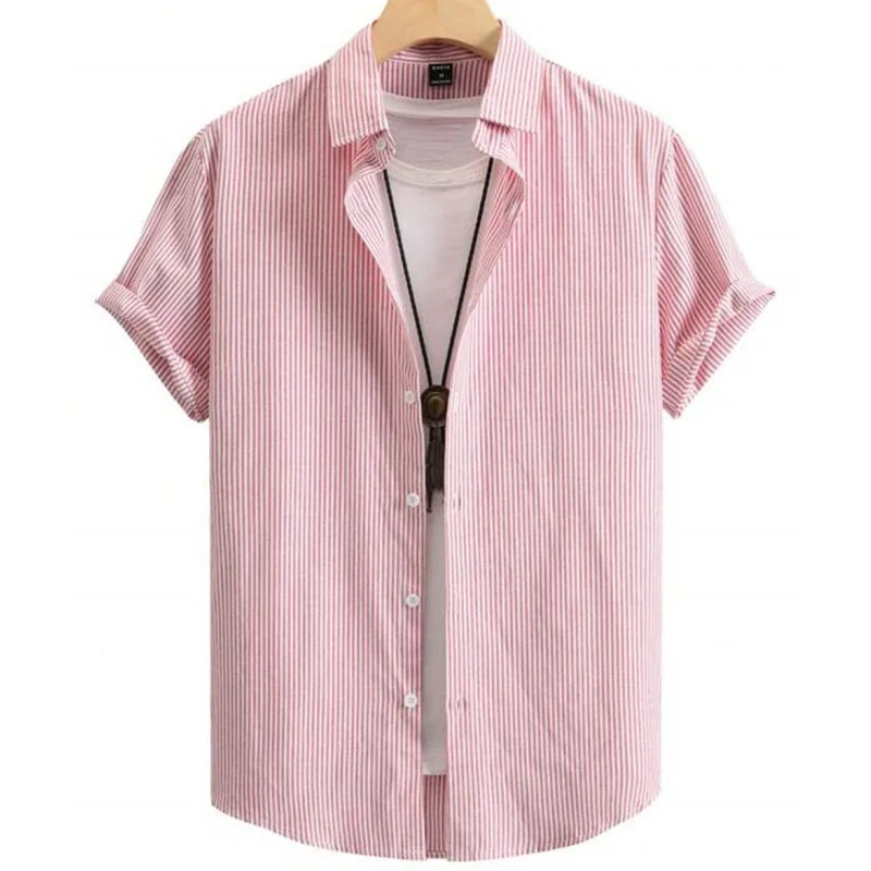 Hawaiian Shirts For Men 3d Stripe Print High-Quality Men'S Clothing Loose Oversized Shirts And Blooms Summer Casual Short Sleeve