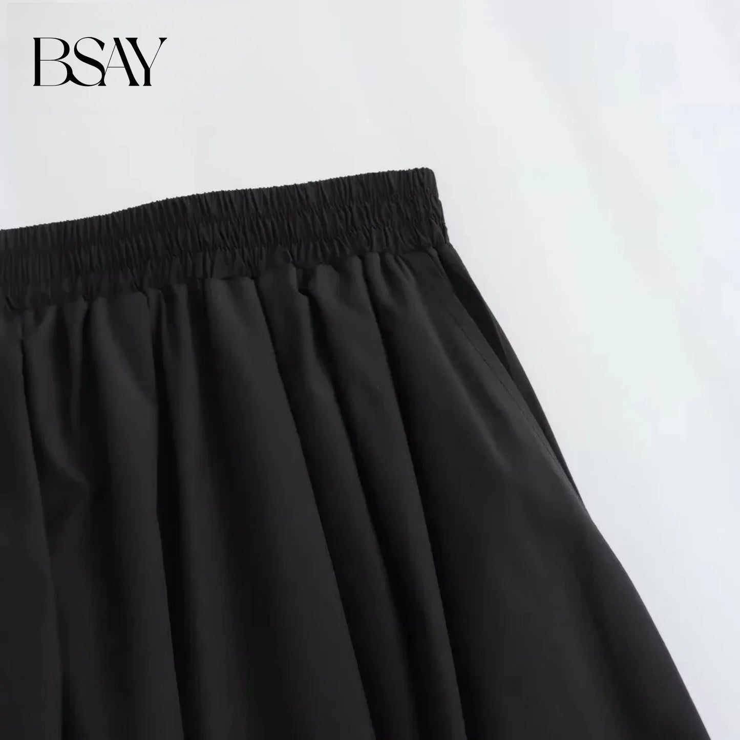 BSAY Women's Fashion Spring New Black Wide Pleated Swing Vintage Chic Female High Waist  Elegant A-line Long Skirt Mujer