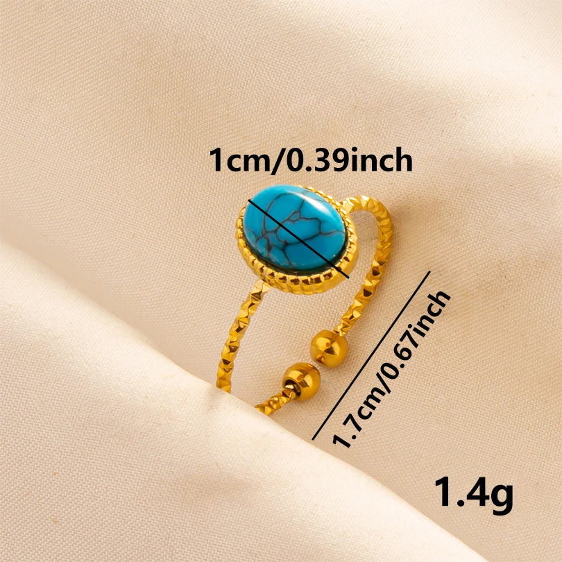 2pcs/lot Vintage Turquoise Gold Plated Knuckle Rings Blue Synthetic Stone Stainless Steel Rings Boho Jewelry Women Gifts No Fade