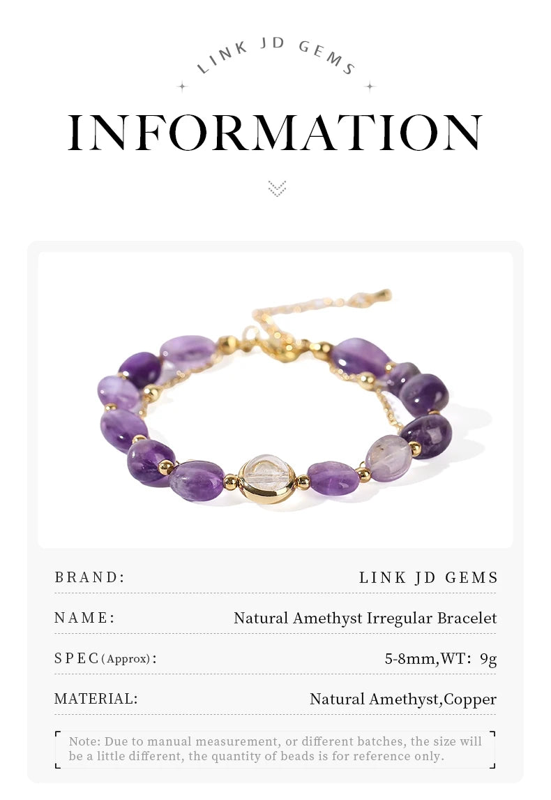 Exquisite Natural Amethyst Stone Lucky Chain Bracelets Women Fashion Jewelry Adjustable Healing Bracelets Girlfriend Party Gifts