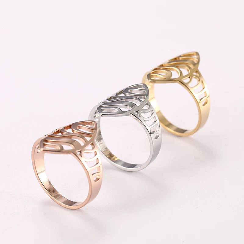 Stainless Steel Hollow Peach Heart Rings For Women Propose Engagement Wedding Ring Vintage Jewelry Anillos Valentine's Day Gift