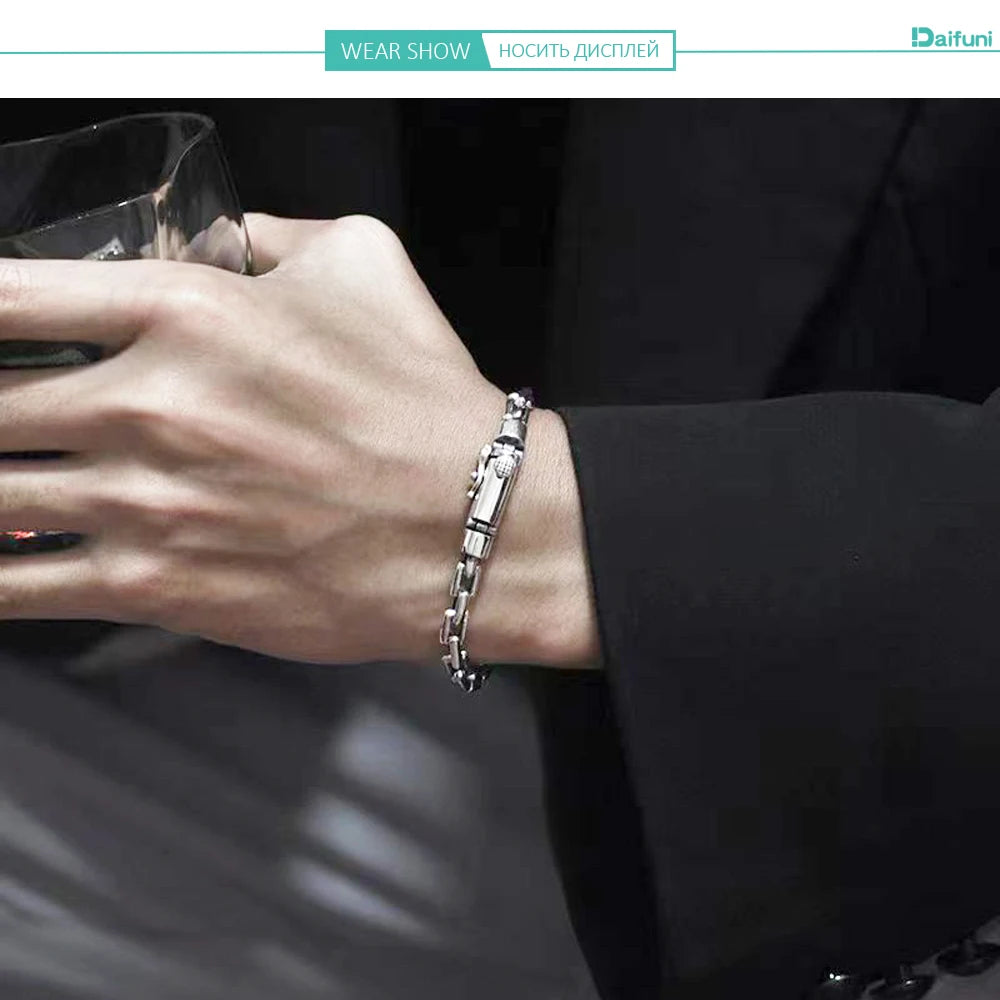 Daifuni 100% 925 Sterling Silver 5/6/8MM Chain & Link Bracelets For Men Vintage Steampunk Biker Hip Hop Style Party Jewelry Gift