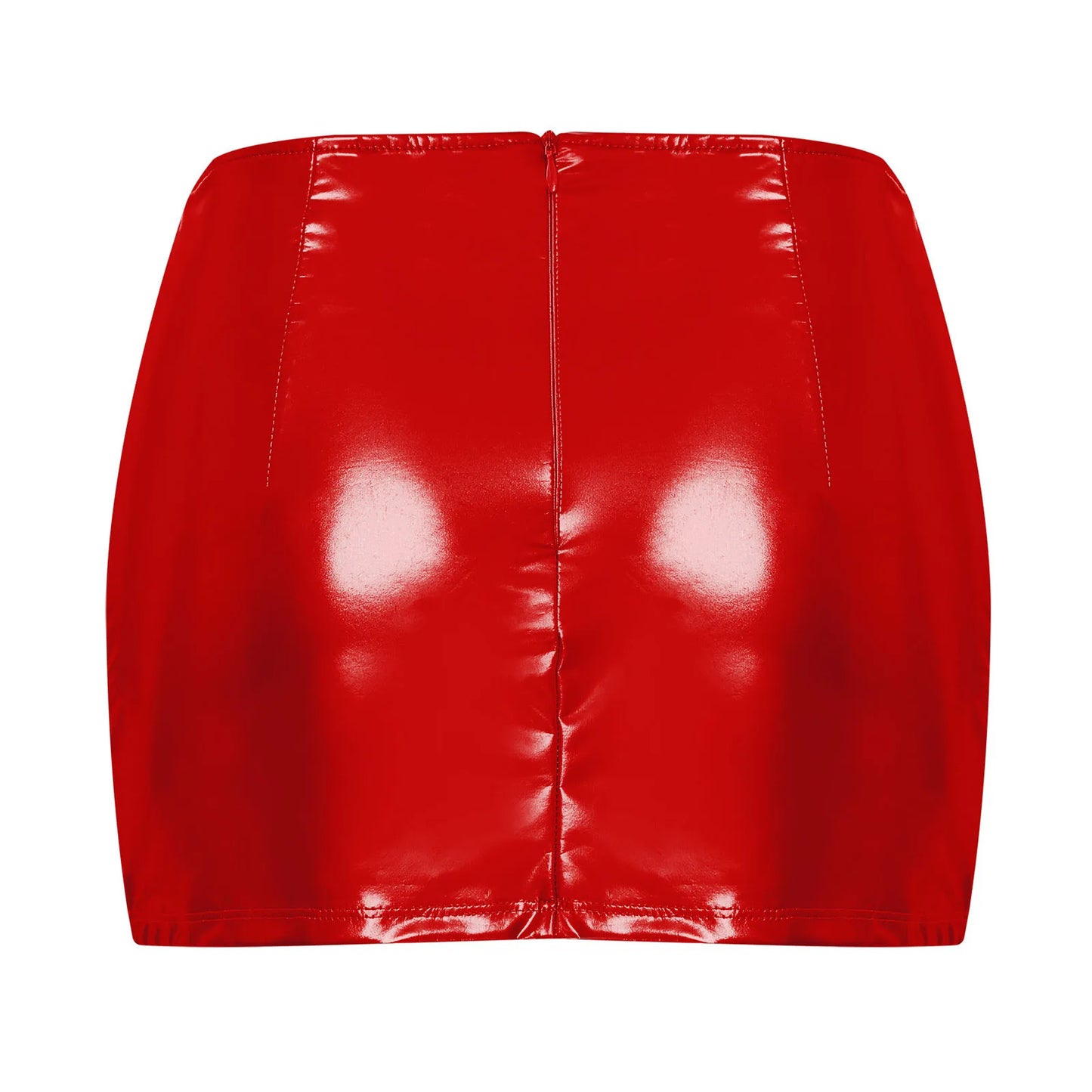 Womens Metallic Sexy Front Split Latex Mini Skirt Shiny Short Skirt Bar Clubwear Holographic Buttons Back Zipper Club Skirts