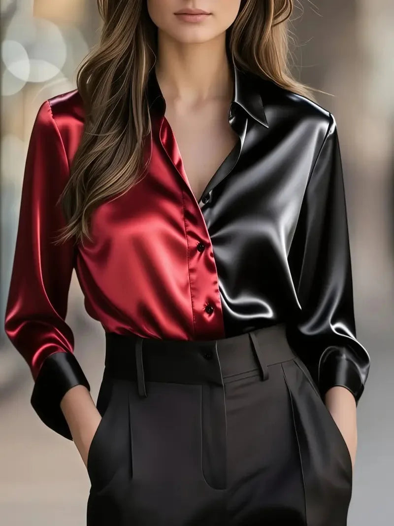 Luxury Satin Finish Shirts And Blouses For Women Clothes Casual Top OL Long Sleeve Single Breasted Elegant French Solid Blouses
