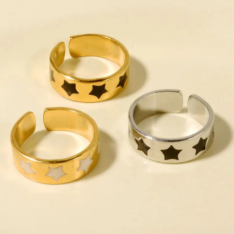 Elegant Ring Enamel Stainless Steel Rings For Women Men Accessories Flower Plant Jewelry Open Adjustable Real Gold Plated Bagues