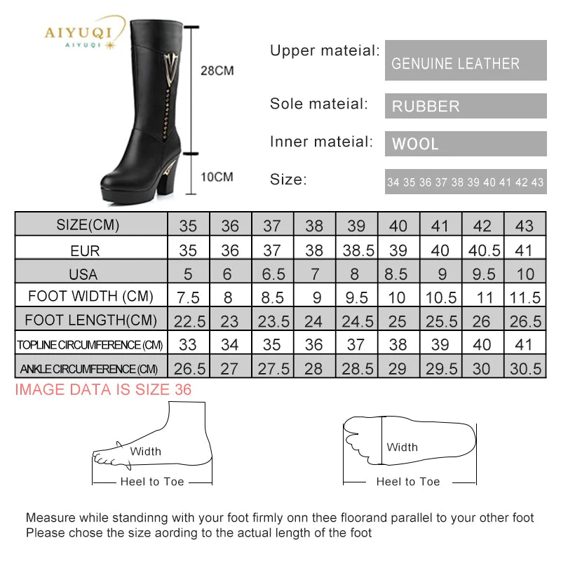 AIYUQI Winter Women Boots First Layer Of Leather High Heeled Genuine Leather Boots Gaotong Thick With Long Barreled Boots Wool