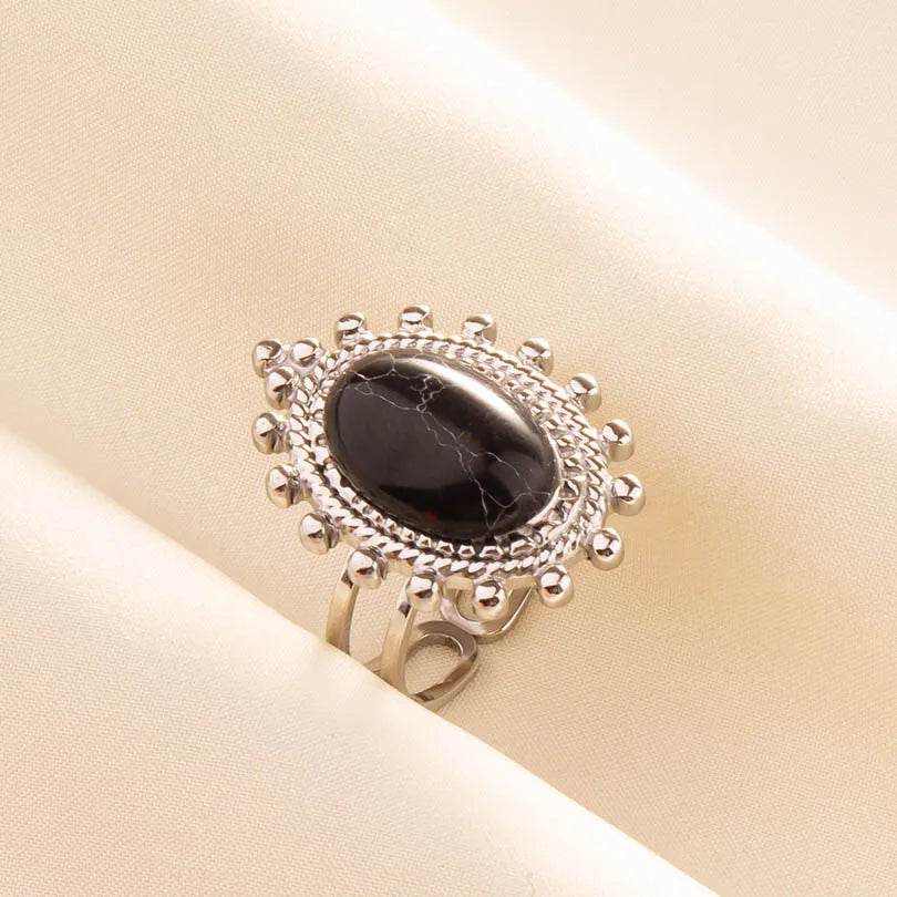 5PCS Boho Turquoise Rings Hippie Stainless Steel White Gemstone Adjustable Rings Women Girls Gift Knuckle Rings Bohemian Jewelry