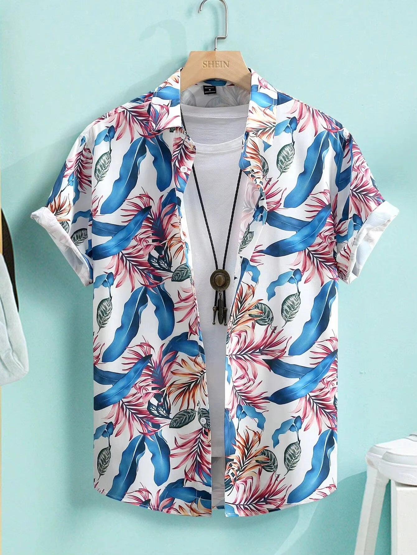 Hawaiian Botanical Flower Print Men's and Women's Short Sleeve Lapel Seaside Button-Down Shirt Top Casual Fashionable Shirts