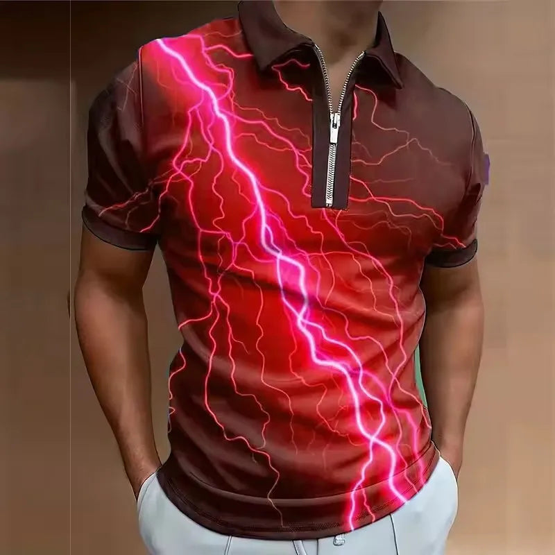 Fashion Lightning Pattern Men's Polos T-Shirts 6XL Plus Size Short Sleeve 3D Printed Street Hip Hop POLO Tee Summer Casual Tops