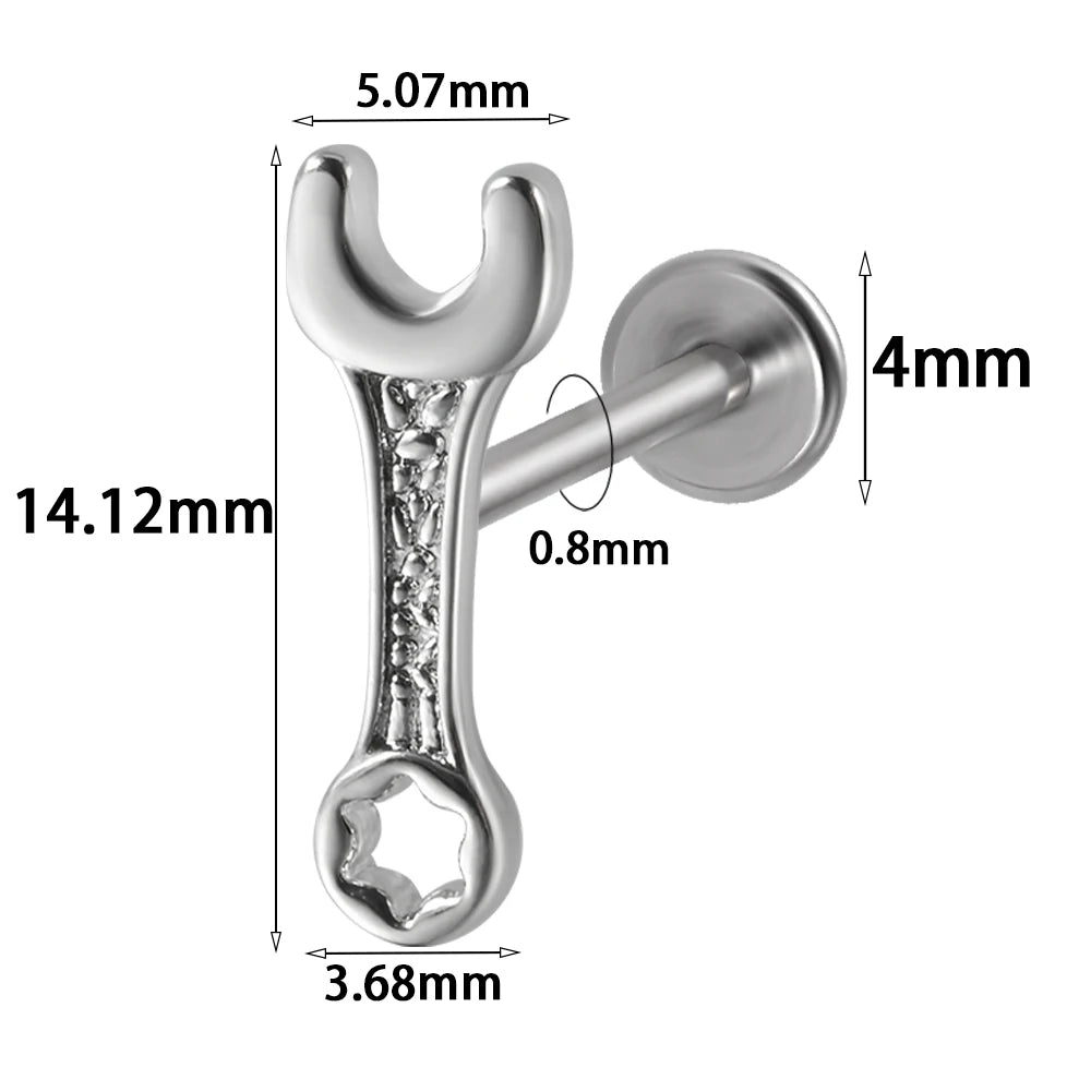 1PC Surgical Steel Threadless Wrench Axe Scissor Dragon Labret Lip Ring Ear Cartilage Tragus Earring Helix Lobe Piercing Jewelry