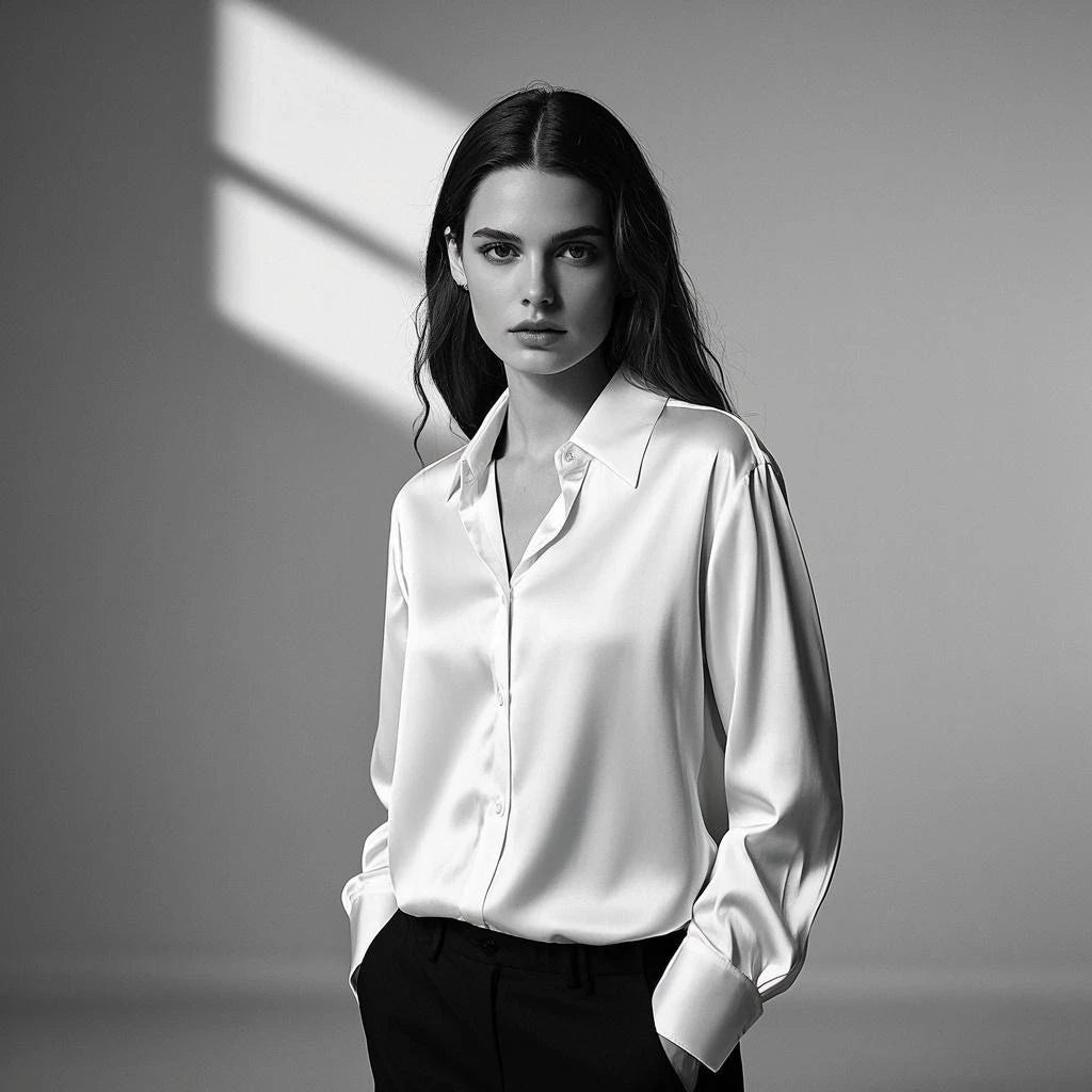 Luxury Satin Finish Shirts And Blouses For Women Clothes Casual Top OL Long Sleeve Single Breasted Elegant French Solid Blouses