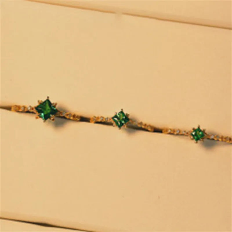 HI MAN 925 Sterling Silver French Romantic Solid Geometry Green Zircon Ring Women Vintage Temperament Engagement Gift Jewelry