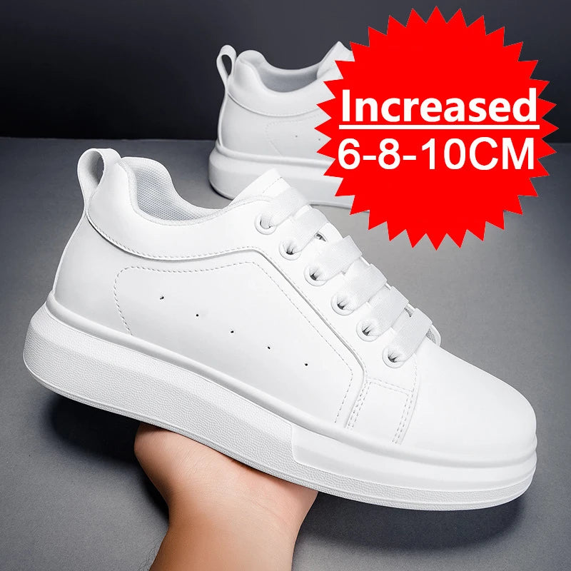Fashion PU Leather Elevator Shoes for Men 6cm 8cm 10cm Invisible Height Increase White Sneakers Cortex Heightening Casual Shoes