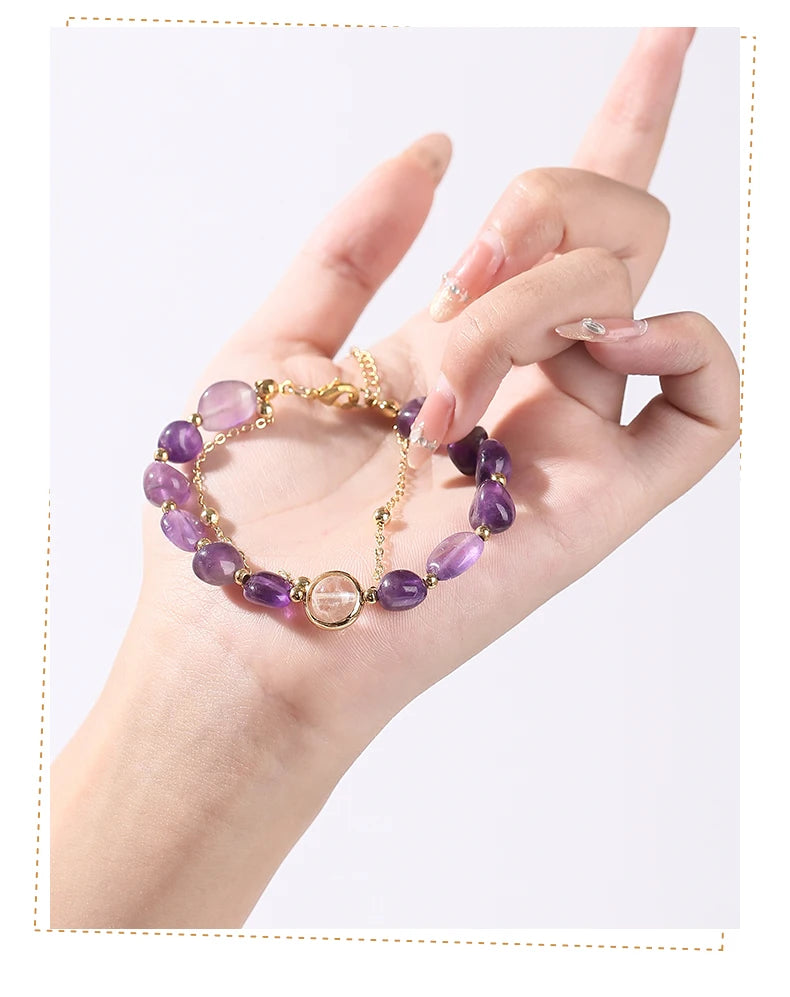 Exquisite Natural Amethyst Stone Lucky Chain Bracelets Women Fashion Jewelry Adjustable Healing Bracelets Girlfriend Party Gifts