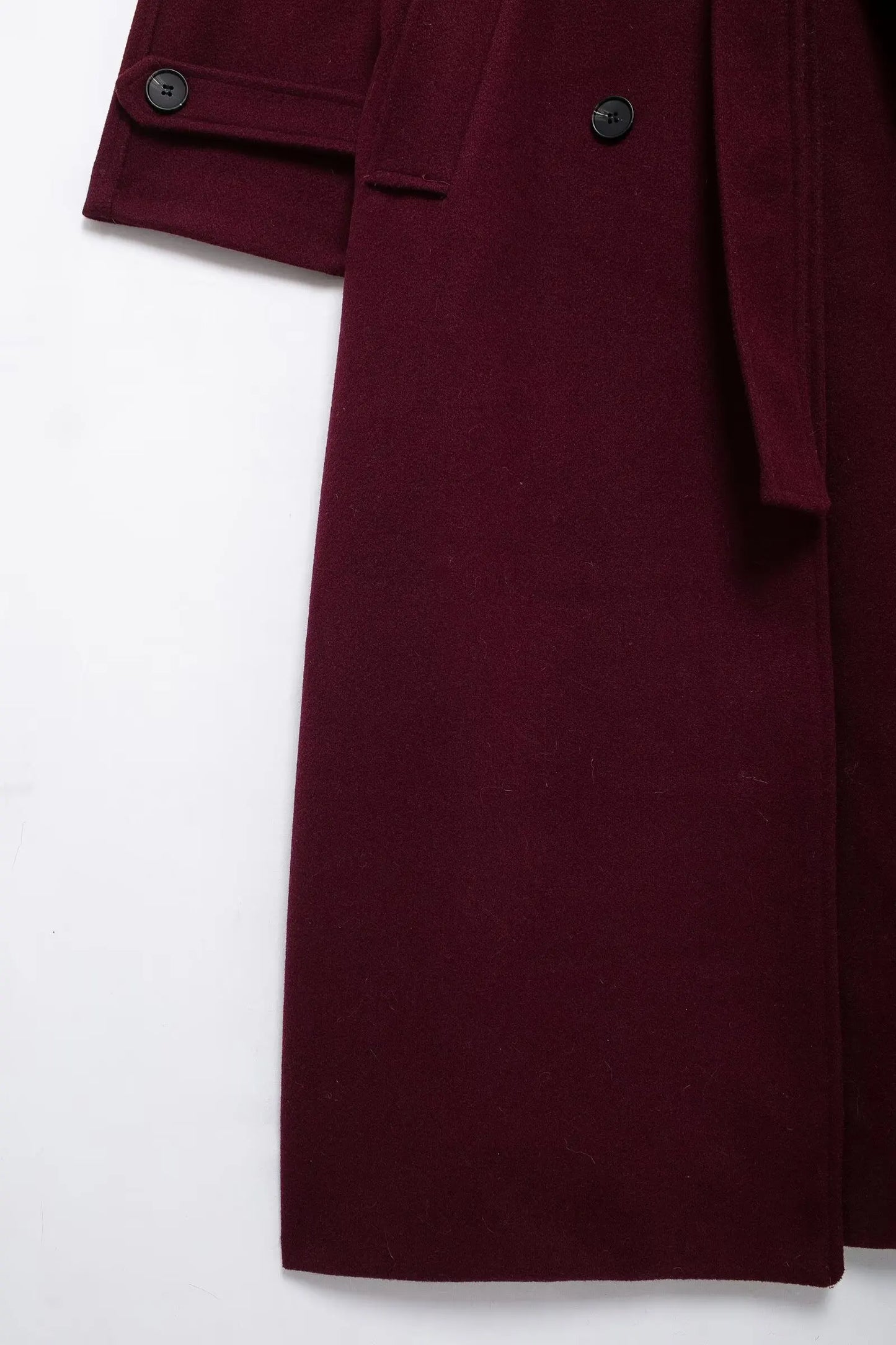 HH Women Elegant Wine Red Coat With Belt Lapel Full Sleeve Double Breasted Lady Overcoat Autumn Winter Female Outwear