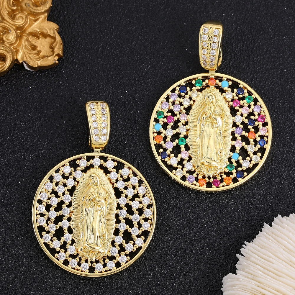 Juya 18K Real Gold Plated Religious Pendant Jewelry Making Supplies Creative Saint Mary Virgin Christian Cross Charms Supplies