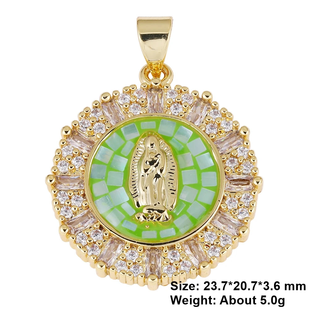 Juya 18K Real Gold Plated Religious Pendant Jewelry Making Supplies Creative Saint Mary Virgin Christian Cross Charms Supplies