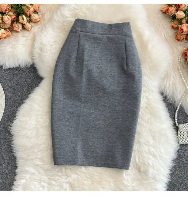 High Waist Midi Skirt Women's OL Profional Slimming Side Slit Wrap around A-Line One Step Skirt Korean Sle Commute Pure ...