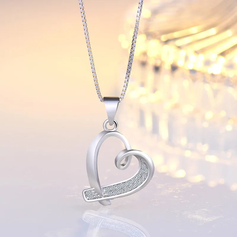 New Fashion Heart Rhinestone Pendant Neckalces Women 925 Sterling Silver Jewelry Silk Ribbon Love Rose Gold Zircon Choker Chain
