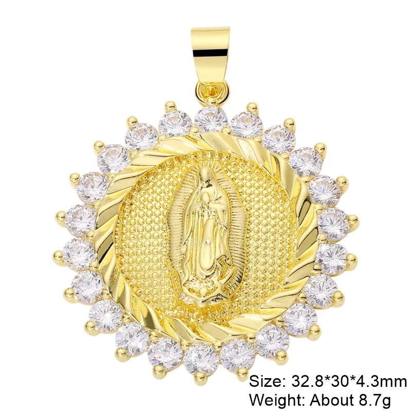 Juya 18K Real Gold Plated Religious Pendant Jewelry Making Supplies Creative Saint Mary Virgin Christian Cross Charms Supplies