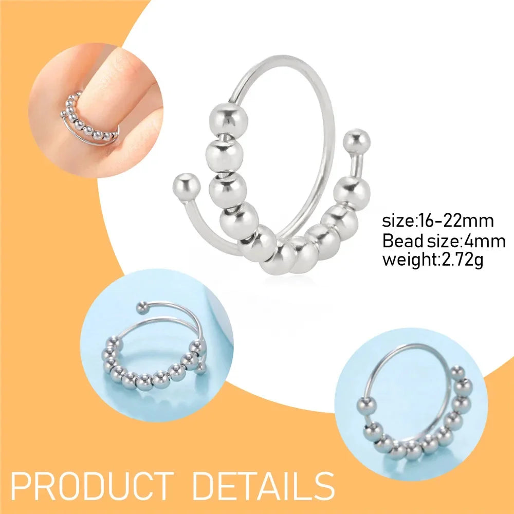 Stainless Steel Balls Beads Rings for Girls women  Rotate Freely  Antistress Spiral Bead Rotate esthetic Jewlery