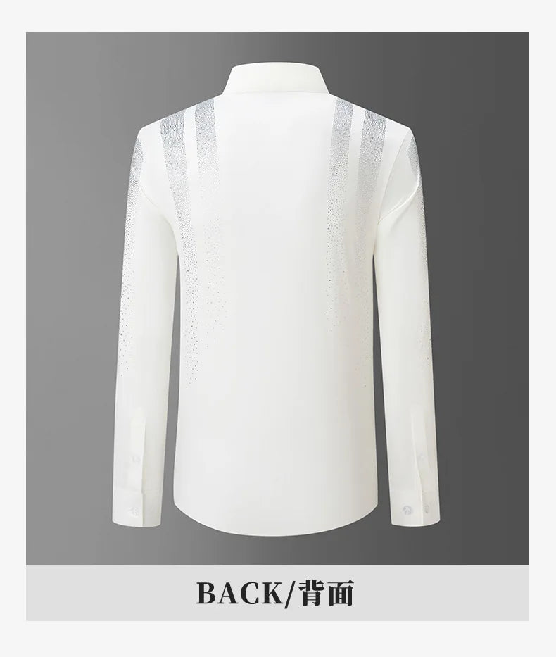 Shiny Rhinestone Long Sleeved Shirt for Men Slim Casual Business Dress Shirts High Quality Versatile Banquet Party Luxury Shirt
