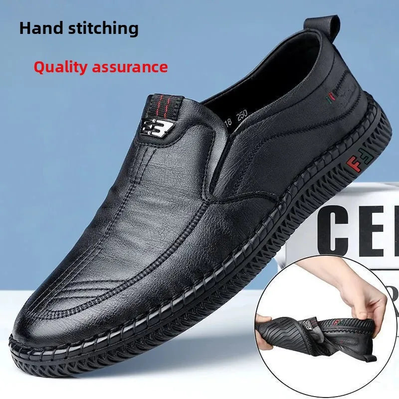 New Hot Sale Of The Season Men's Soft Leather Business Casual Shoes round Toe PVC Bottom Comfortable Soft Surface Dad Shoes Fash