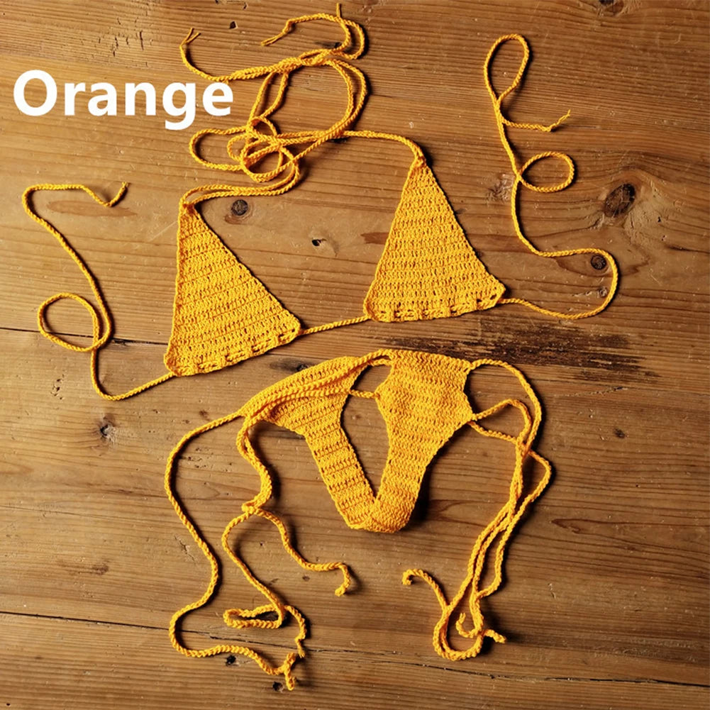 Cotton Hand Crochet Bikinis Set Women's Swimwear Bohemian 2 Pieces Swim Bras Underwear Set Bathing Suit