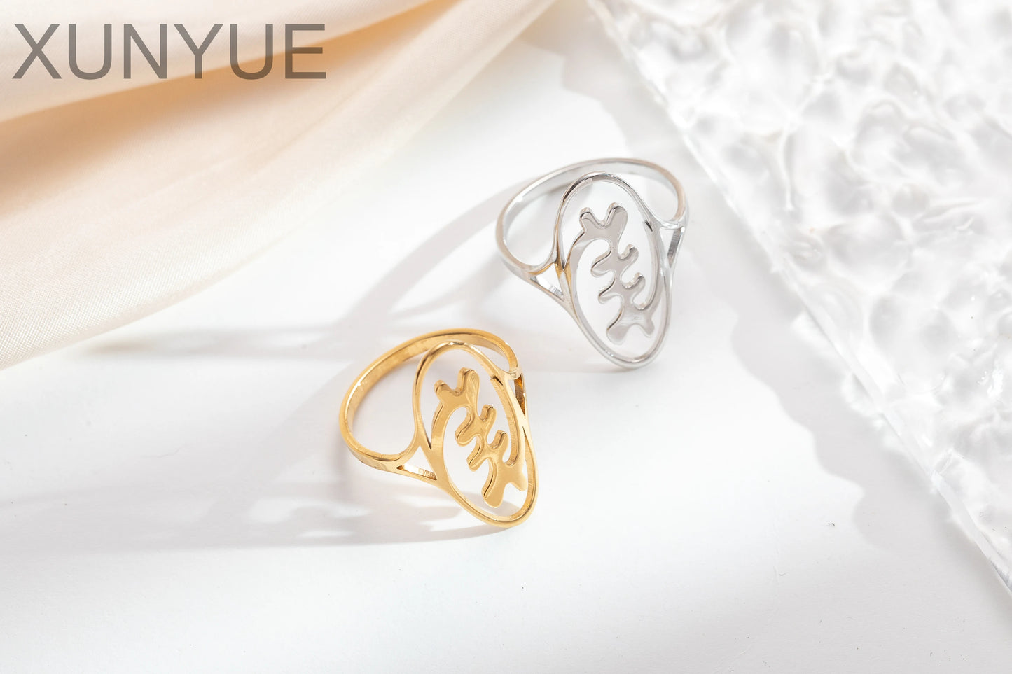 Houwu African Symbol Rings Stainless Steel Adinkra Ankh Gye Nyame Queen Ethnic Jewelry