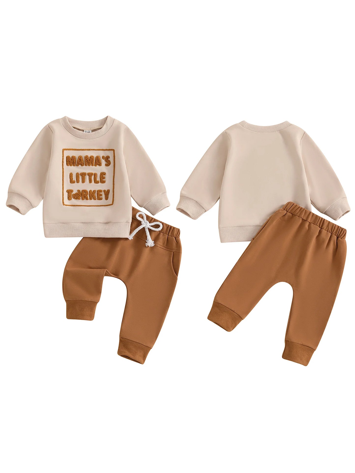 Adorable Baby Thanksgiving Clothes Set with Cute Embroidered Sweatshirt and Solid Pants for Toddler Boys and Girls