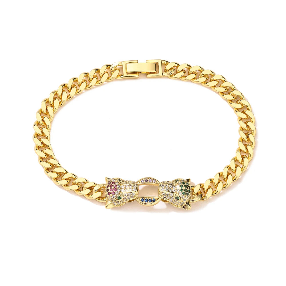 NEWBUY Fashion Gold Color Copper Wedding Jewelry 2023 Hot Sale AAA CZ Zircon Leopard Charm Bracelets For Women