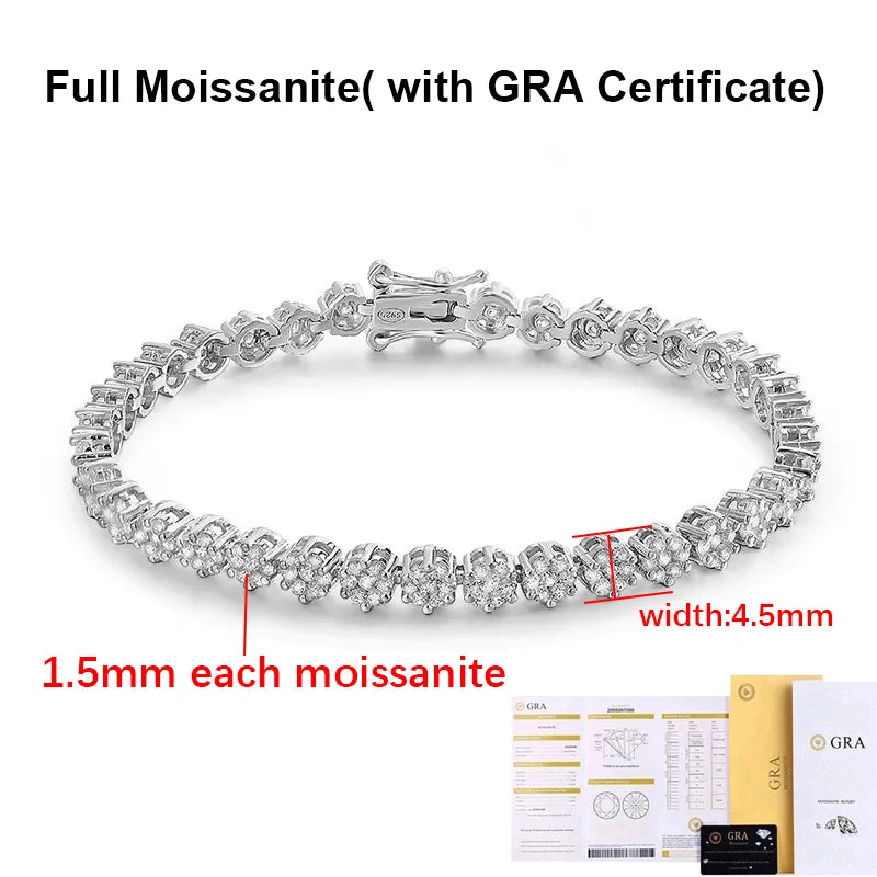 BXINY Flower Full Moissanite Tennis Bracelets 925 Sterling Silver D Color Lab Diamond for Women Hand Chain Gift Fine Jewelry GRA