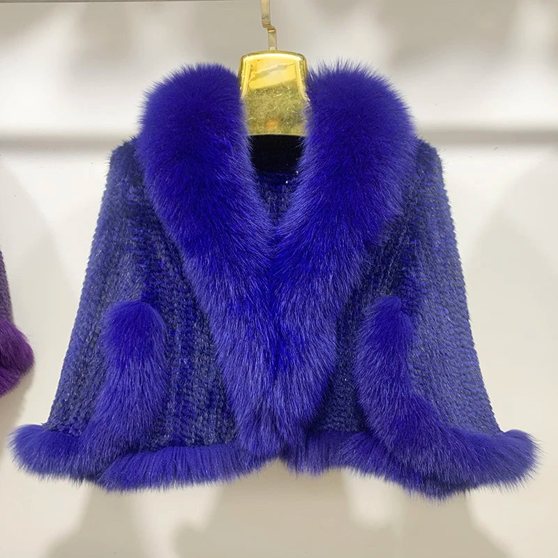 New Real Mink Fur Poncho Knitted 100% Natural Real Mink Fur Shawl Natural Fox Fur Collar cape Autumn Winter Mink Fur Scarfs