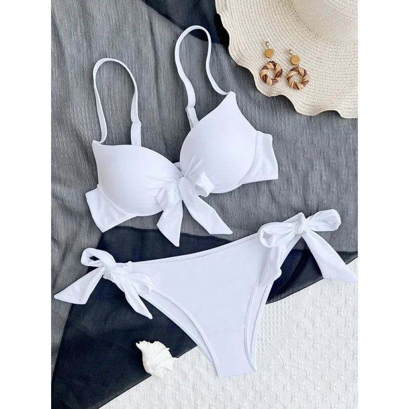 Sexy Micro Bikini Swimsuit Women Simple Classic Solid Bandage Bikini Push Up 2025 New Beach Spice Girl Bathing Suits Two Piece