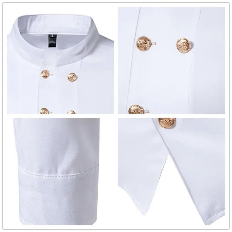 Double Breasted Formal Dress Shirts for Men New in Steampunk Nightclub Party Prom Henry Collar Gothic Shirts Mens Stage Costumes