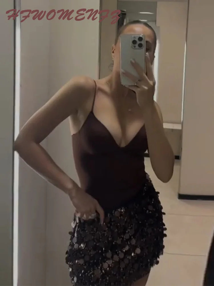 Sexy Paillette Mini Women's Skirt Fashion High Waist A-line Party Club Female Skirts 2025 Winter Streetwear Lady Clothes