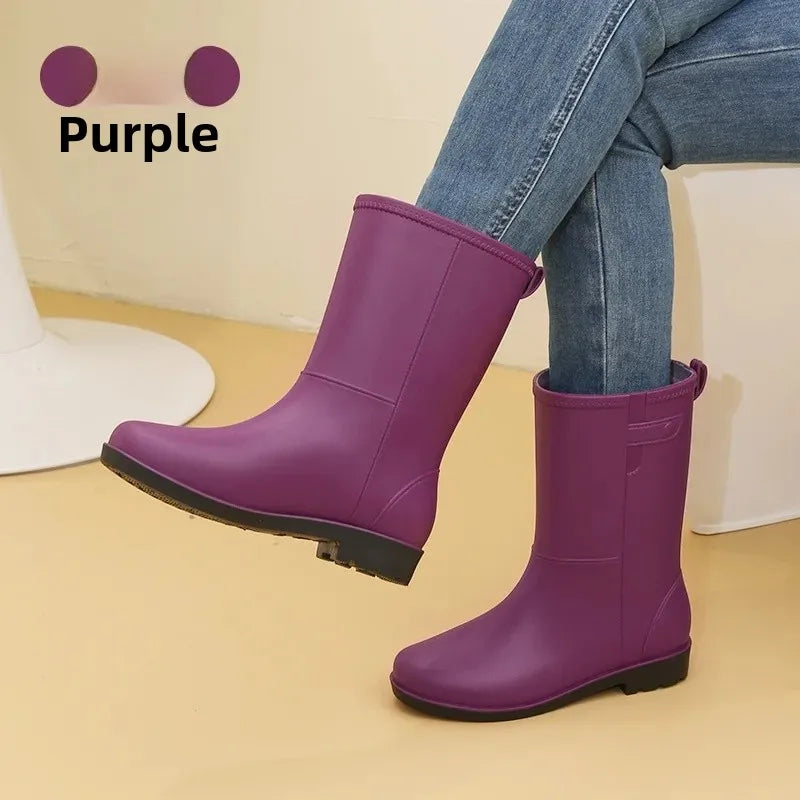 Fashionable Women's Mid-Calf Rain Boots Fleece Lined Anti-Slip Half Boots Adult Rain Shoes Wholesale From China Land
